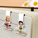 3D Effect Reading Woman Man Kid Family - Personalized Custom Shaped Magnetic Bookmark Clip