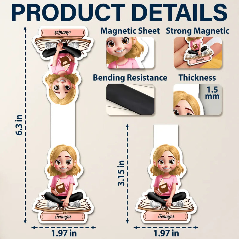3D Effect Reading Woman Man Kid Family - Personalized Custom Shaped Magnetic Bookmark Clip
