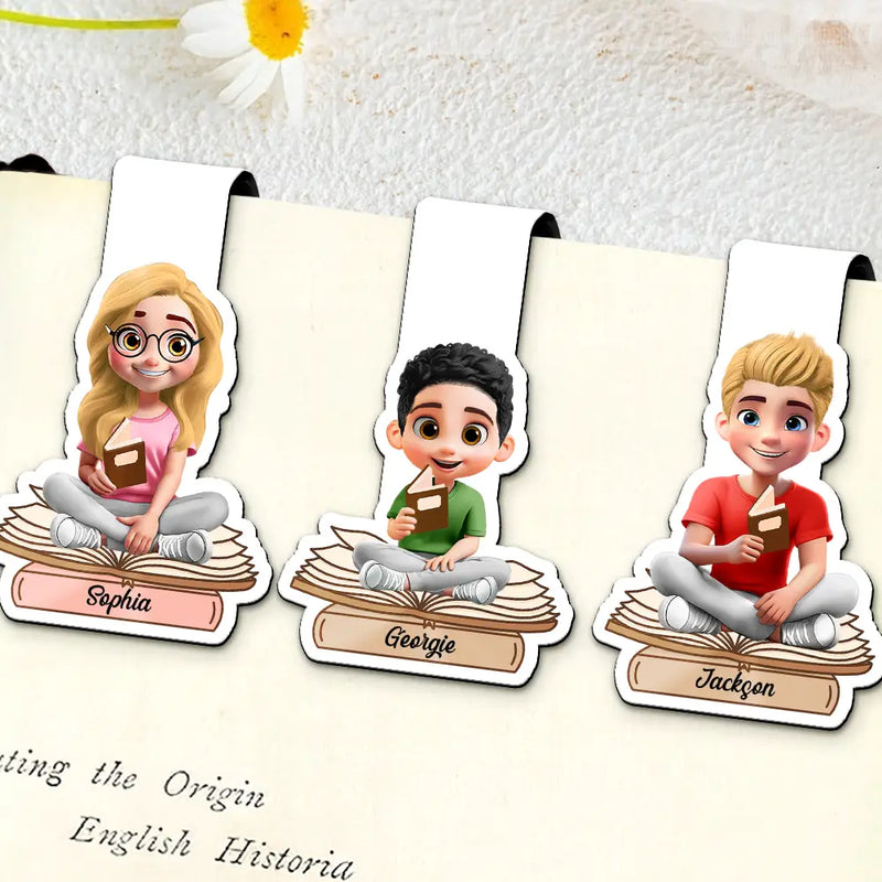 Gift For Yourself, Reading, Happy - 3D Effect Reading Woman Man Kid Family - Personalized Custom Shaped Magnetic Bookmark Clip