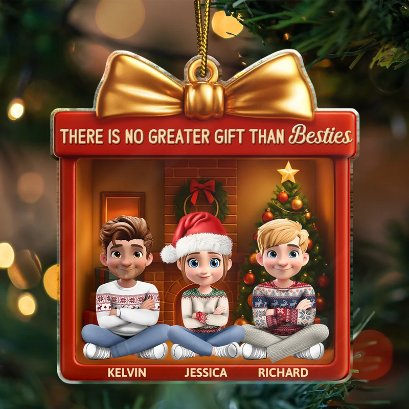 Gift For Bestie,Gift For Sisters,Gift For Brothers,Gifts For Colleagues,Cousin,Gift For Sibling,Christmas,Happy - 3D Effect Sitting There Is No Greater Gift Than Friendship - Personalized Custom Shaped Acrylic Ornament