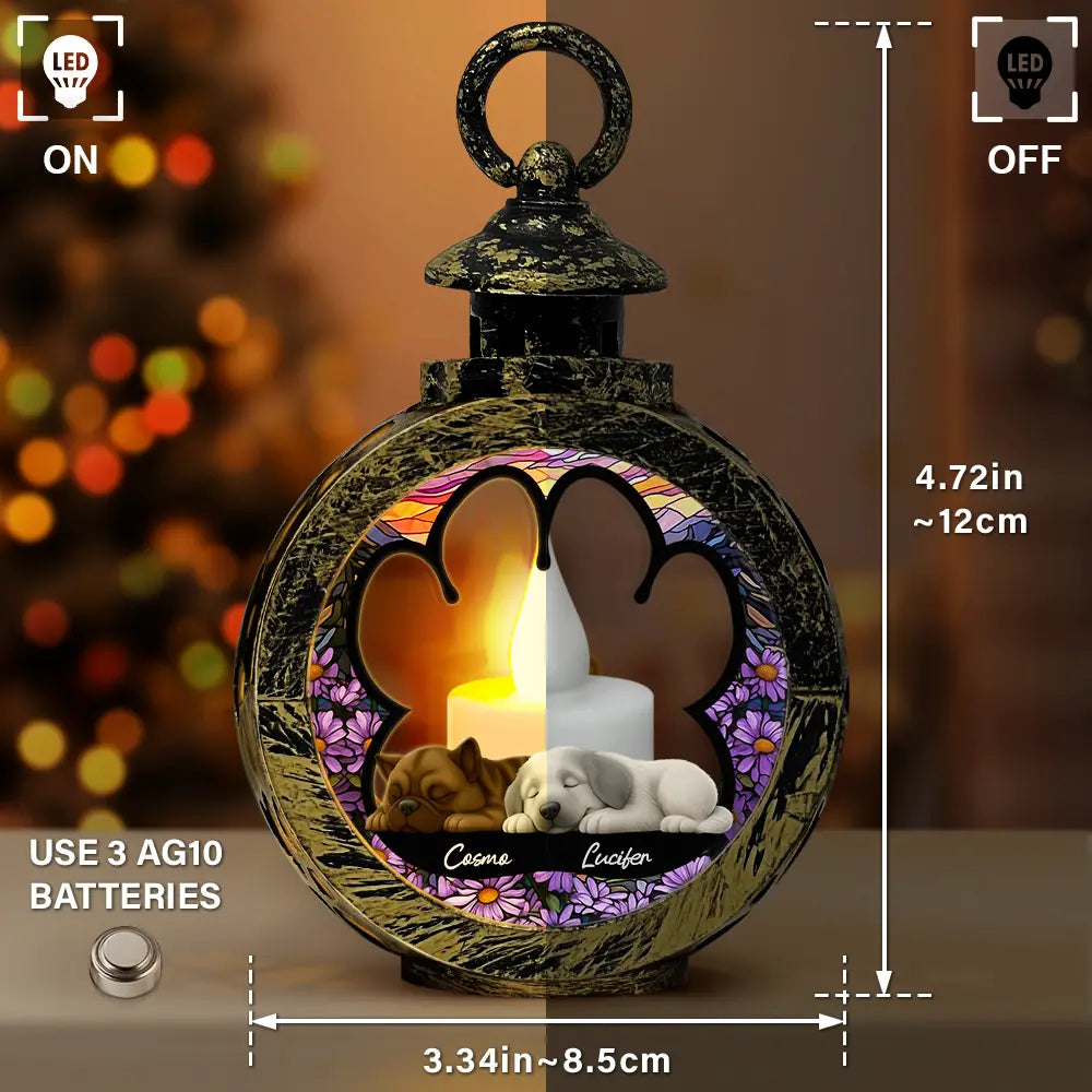Pet Lovers,Pet Mom,Pet Dad,Dog Lovers,Dog Mom,Dog Dad,Christmas,Happy - 3D Effect Sleeping Dog - Personalized Candlelight Lantern Ornament