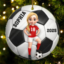 Football, Gift For Kids, Grandma - Grandkids, Happy, Christmas, Top Market, Non-Eng - 3D Effect Soccer Girl Boy - Personalized Custom Shaped Acrylic Ornament