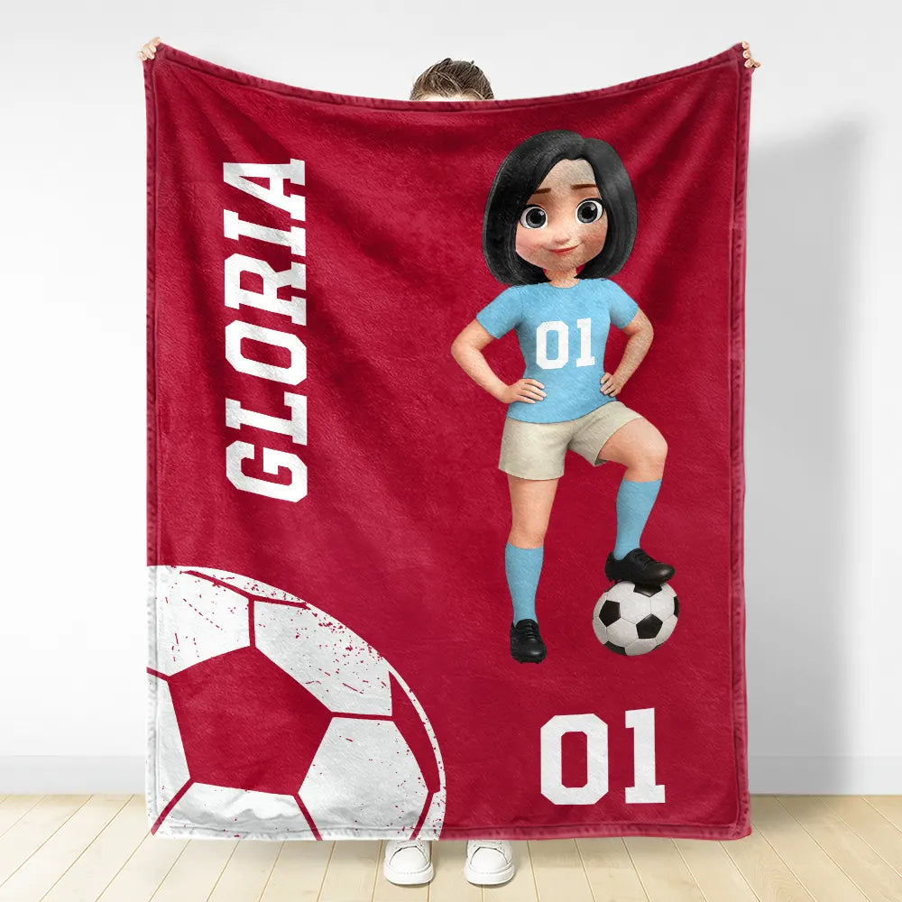 Gift For Yourself,Gift For Women,Gift For Men,Happy - 3D Effect Soccer Girl Boy - Personalized Fleece Blanket, Sherpa Blanket