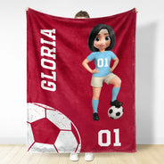 Gift For Yourself,Gift For Women,Gift For Men,Happy - 3D Effect Soccer Girl Boy - Personalized Fleece Blanket, Sherpa Blanket