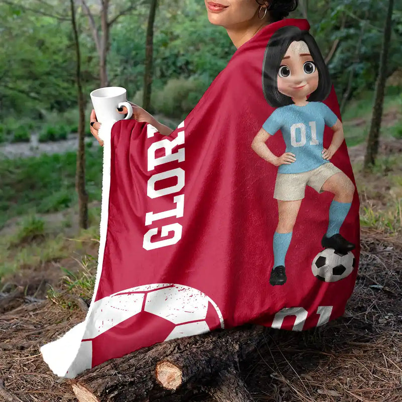 Gift For Yourself,Gift For Women,Gift For Men,Happy - 3D Effect Soccer Girl Boy - Personalized Fleece Blanket, Sherpa Blanket