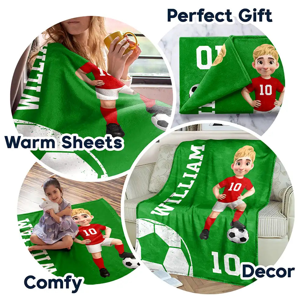 Gift For Yourself,Gift For Women,Gift For Men,Happy - 3D Effect Soccer Girl Boy - Personalized Fleece Blanket, Sherpa Blanket