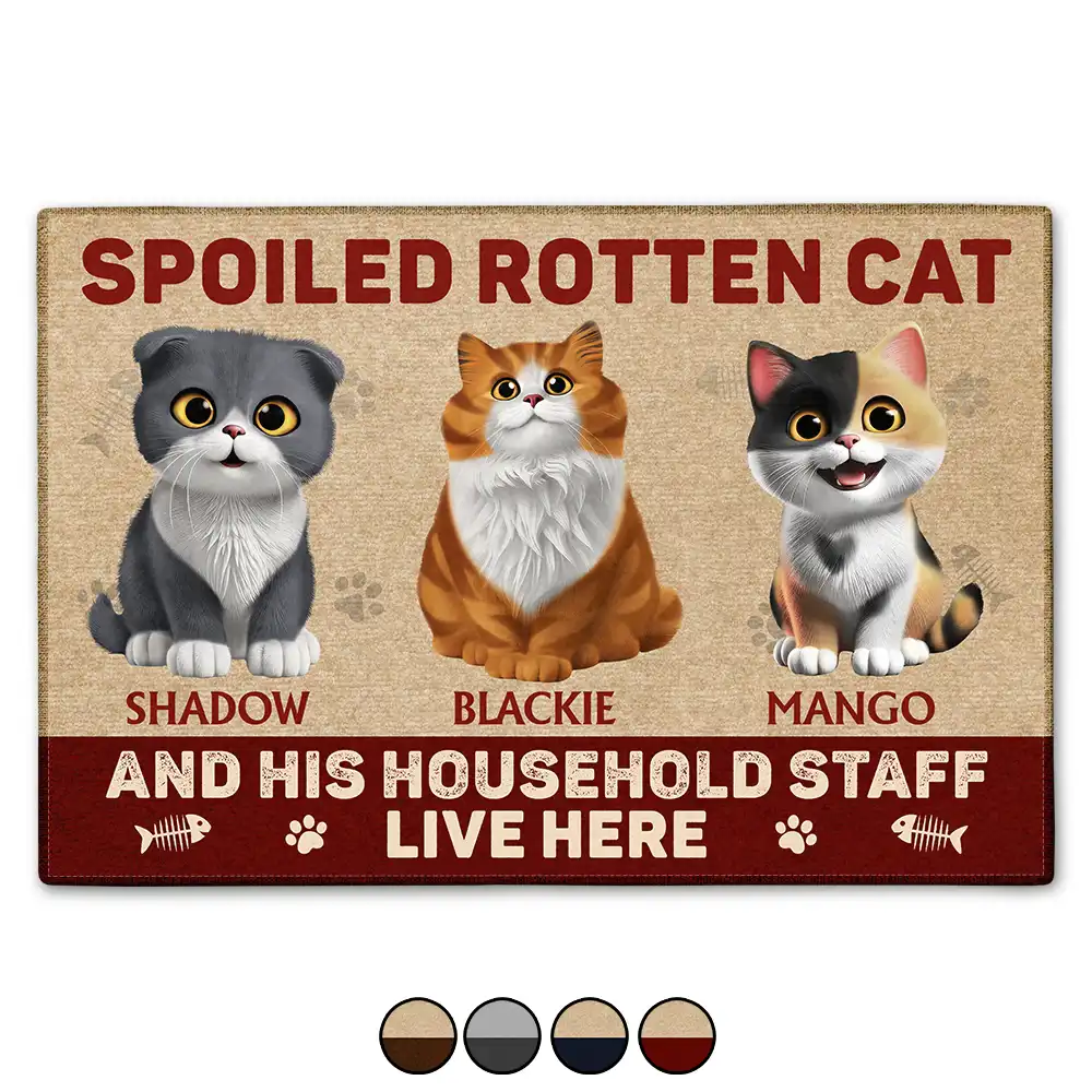 Pet Lovers,Pet Mom,Pet Dad,Cat Lovers,Cat Mom,Cat Dad,Happy,Top Market - 3D Effect Spoiled Rotten Cats Live Here - Personalized Doormat