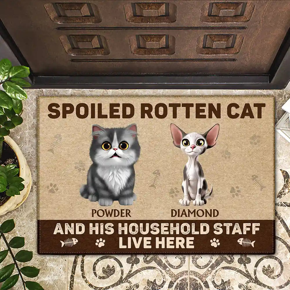 Pet Lovers,Pet Mom,Pet Dad,Cat Lovers,Cat Mom,Cat Dad,Happy,Top Market - 3D Effect Spoiled Rotten Cats Live Here - Personalized Doormat