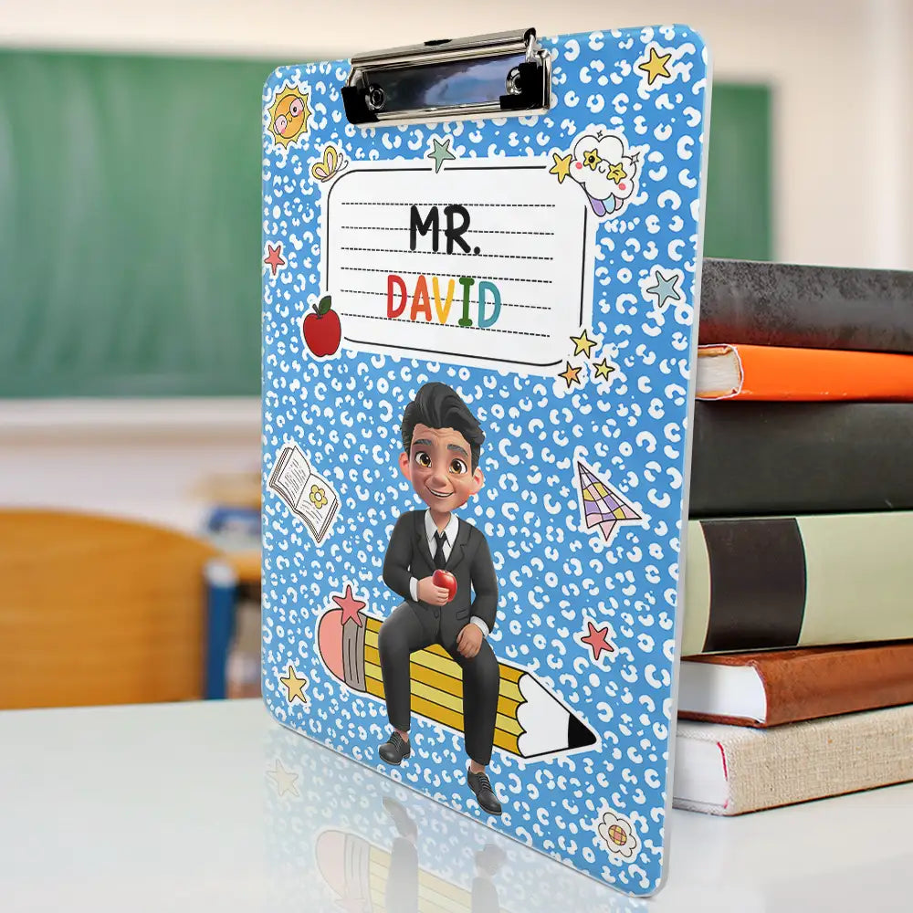 Back To School,Teacher,Proud,Vector,Alternating Color Text - 3D Effect Teacher Composition Notebook Theme - Personalized Acrylic Clipboard