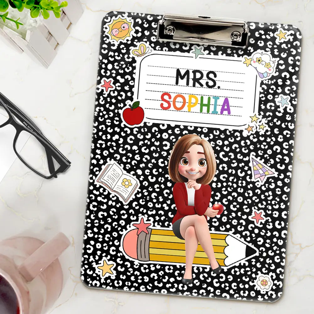 3D Effect Teacher Composition Notebook Theme - Personalized Acrylic Clipboard