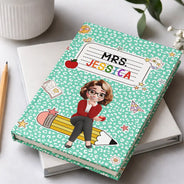 Back To School,Teacher,Proud,Vector,Alternating Color Text - 3D Effect Teacher Composition Notebook Theme - Personalized Hardcover Journal