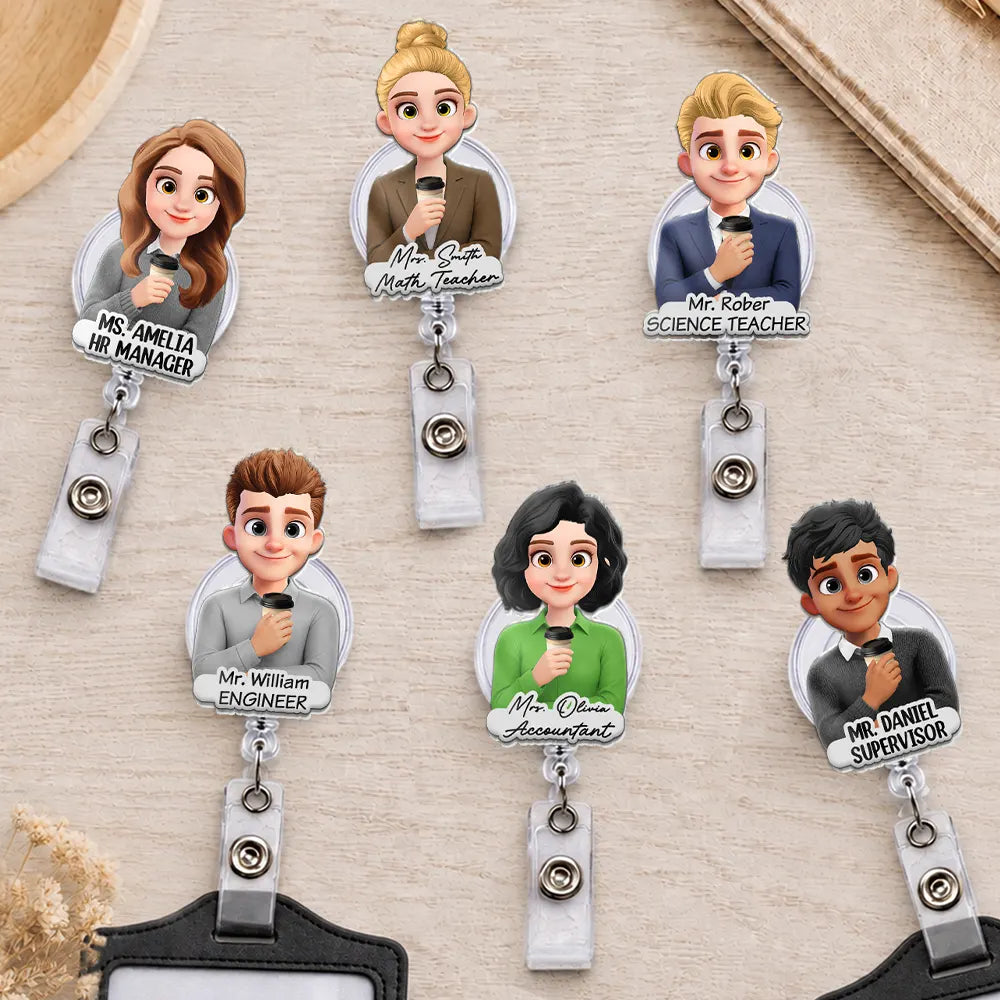 3D Effect Teacher Coworker Boss With Name - Personalized Badge Reel