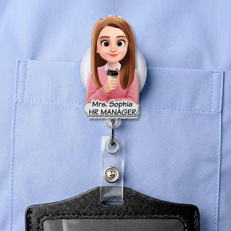 Top Market,Confident,Officer,Vector - 3D Effect Teacher Coworker Boss With Name - Personalized Badge Reel