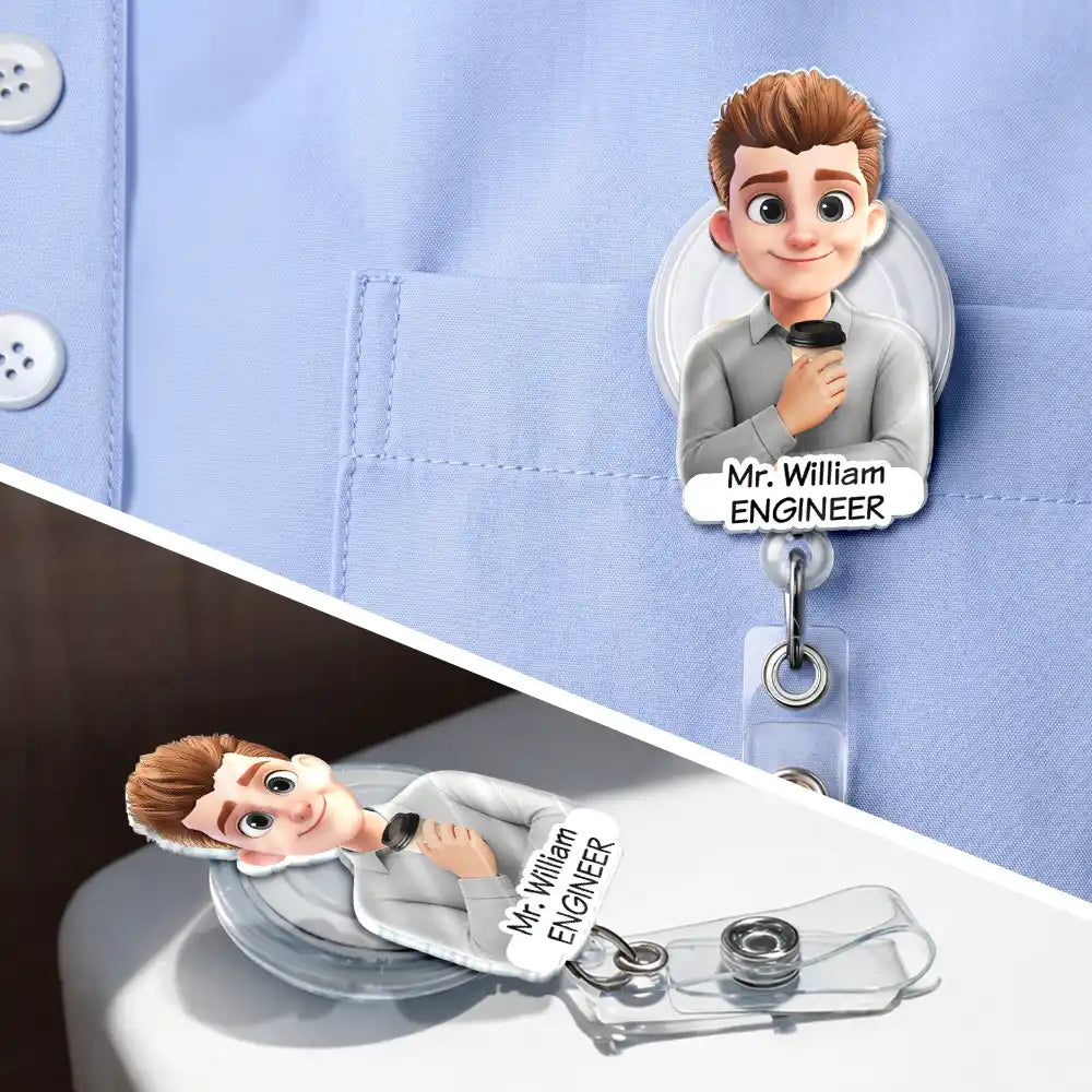 Top Market,Confident,Officer,Vector - 3D Effect Teacher Coworker Boss With Name - Personalized Badge Reel