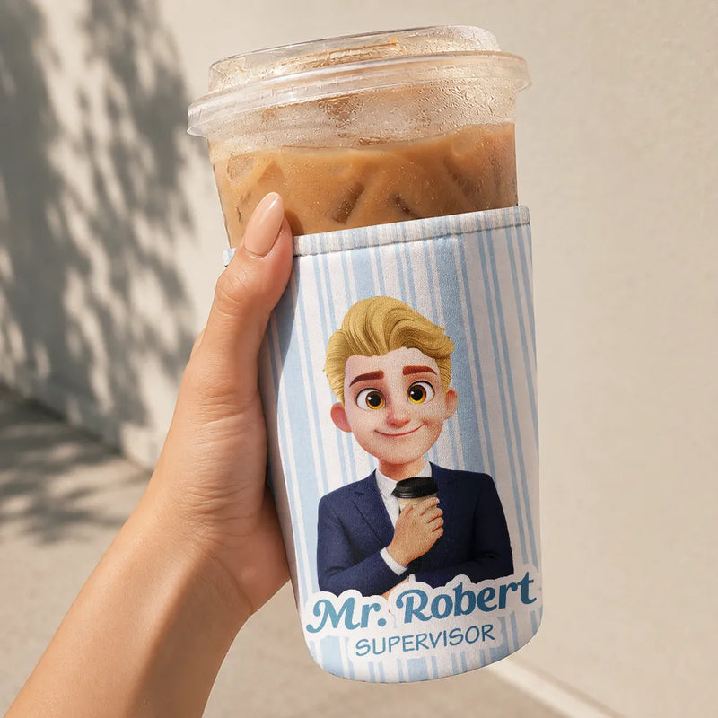 Officer,Vector,Happy - 3D Effect Coworker Boss Teacher With Name - Personalized Iced Coffee Sleeve