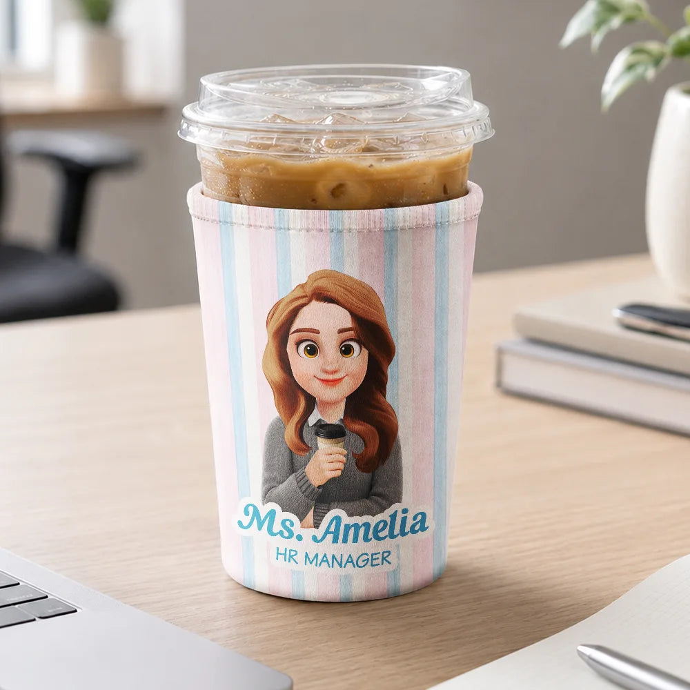 Officer,Vector,Happy - 3D Effect Coworker Boss Teacher With Name - Personalized Iced Coffee Sleeve