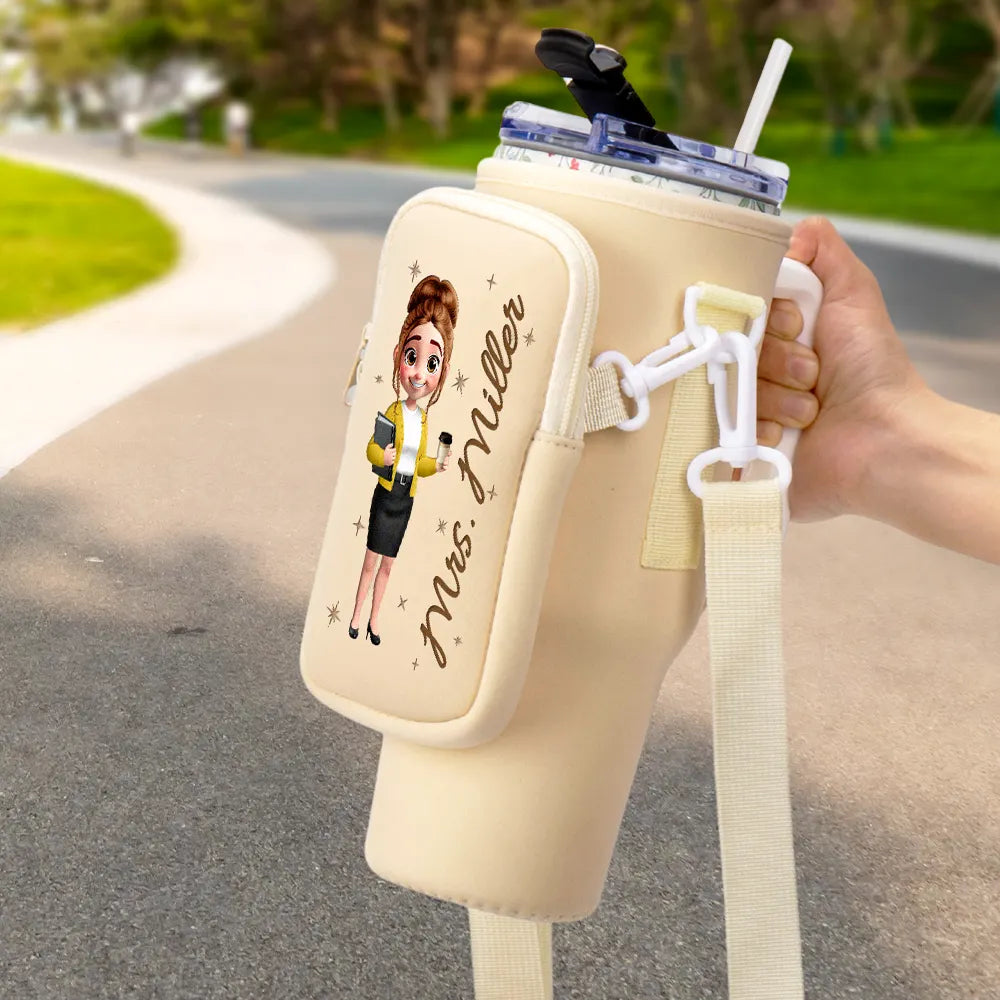 Gift For Women, Gift For Men, Happy, Teacher - 3D Effect Teacher Name - Personalized Bottle Carrier Bag