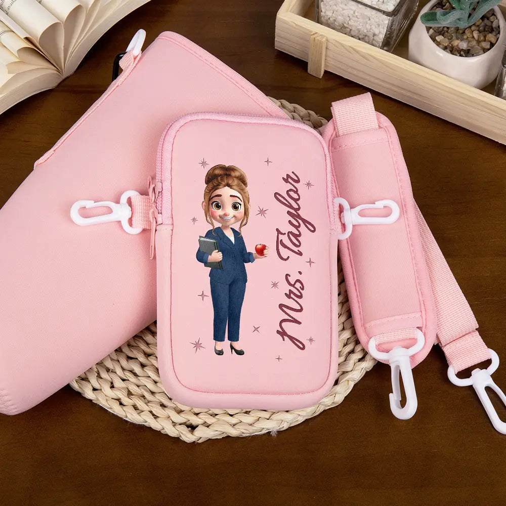 Gift For Women, Gift For Men, Happy, Teacher - 3D Effect Teacher Name - Personalized Bottle Carrier Bag