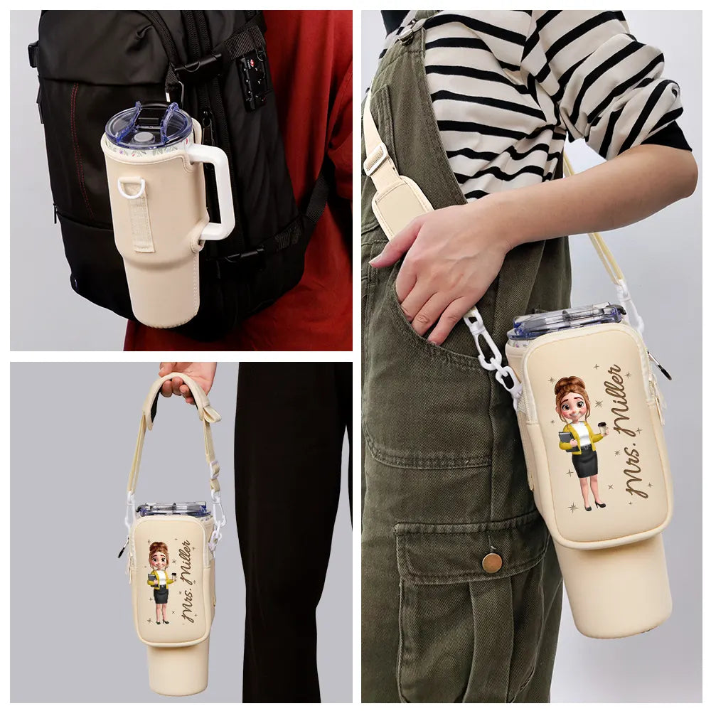 Gift For Women, Gift For Men, Happy, Teacher - 3D Effect Teacher Name - Personalized Bottle Carrier Bag