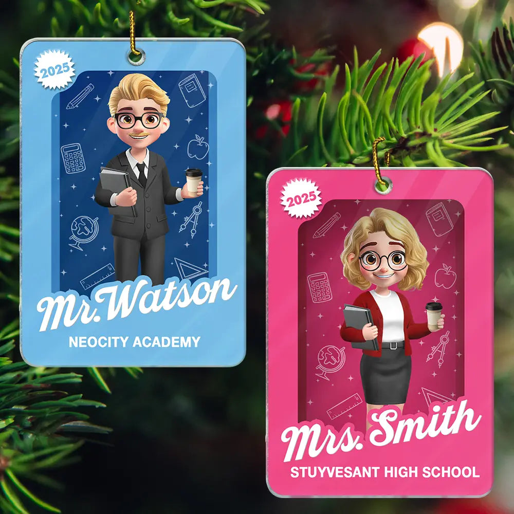 Teacher,Happy,Christmas,Top Market - 3D Effect Teacher Toy Box - Personalized Custom Shaped Acrylic Ornament