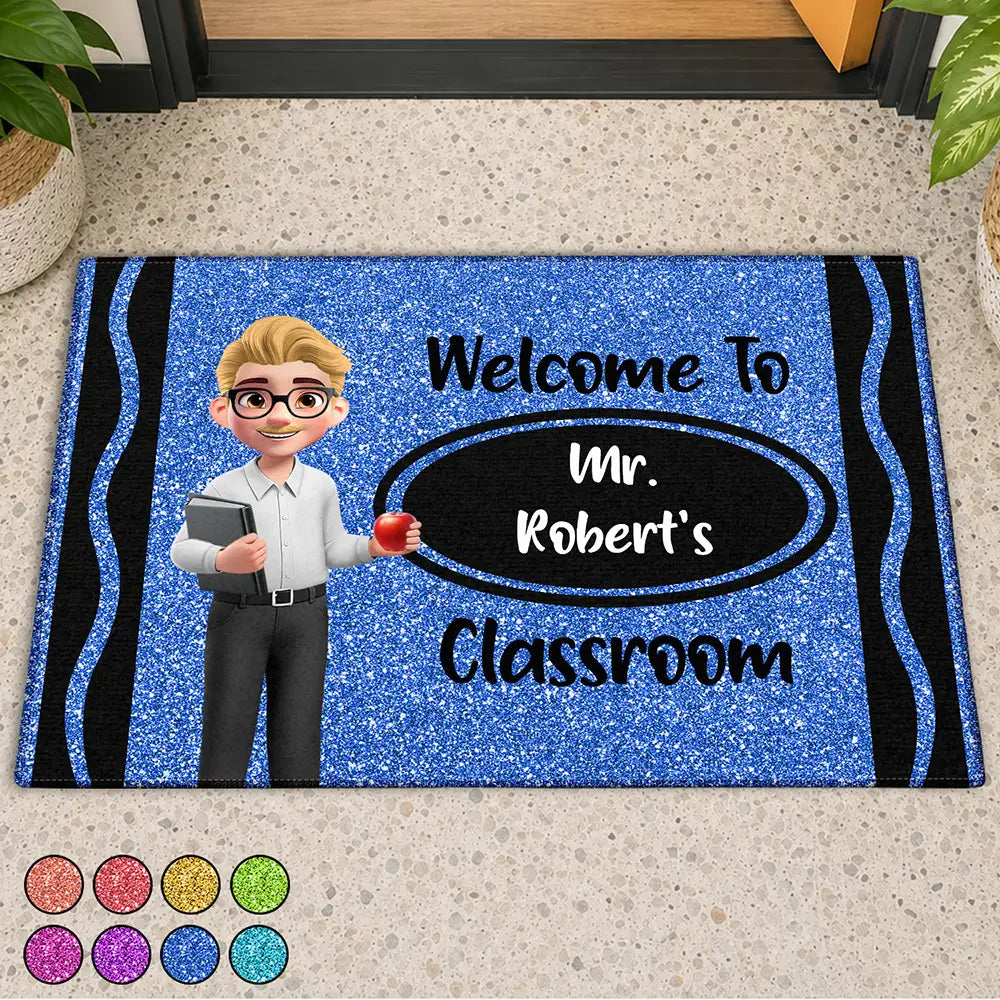 3D Effect Teacher Welcome To Classroom Faux Glitter Effect - Personalized Doormat