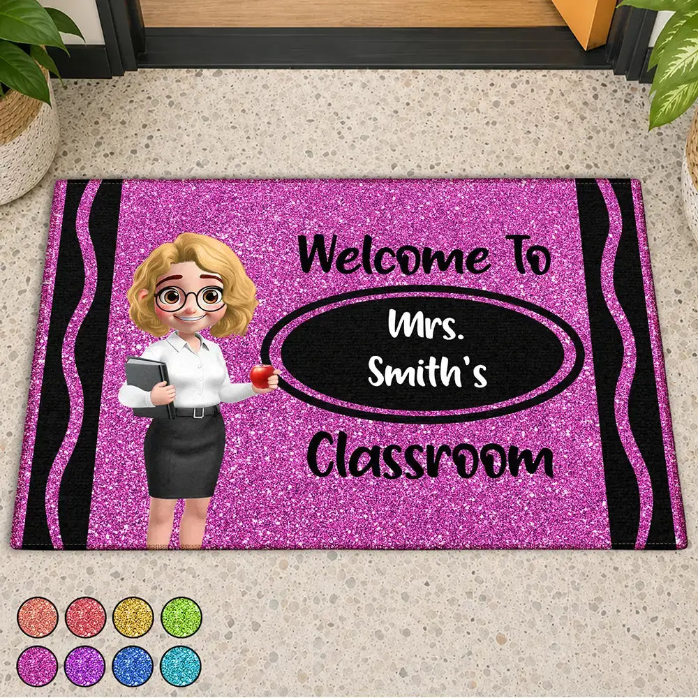 3D Effect Teacher Welcome To Classroom Faux Glitter Effect - Personalized Doormat