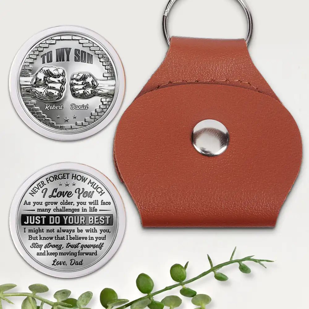 Dad - Sons,Gift For Son,Grandpa - Grandkids,Gift For Grandkids,Gift For Men,Happy,Top Market - 3D Effect To My Son Just Do Your Best - Personalized Leather Pocket Hug