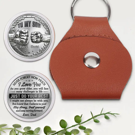 3D Effect To My Son Just Do Your Best - Personalized Leather Pocket Hug
