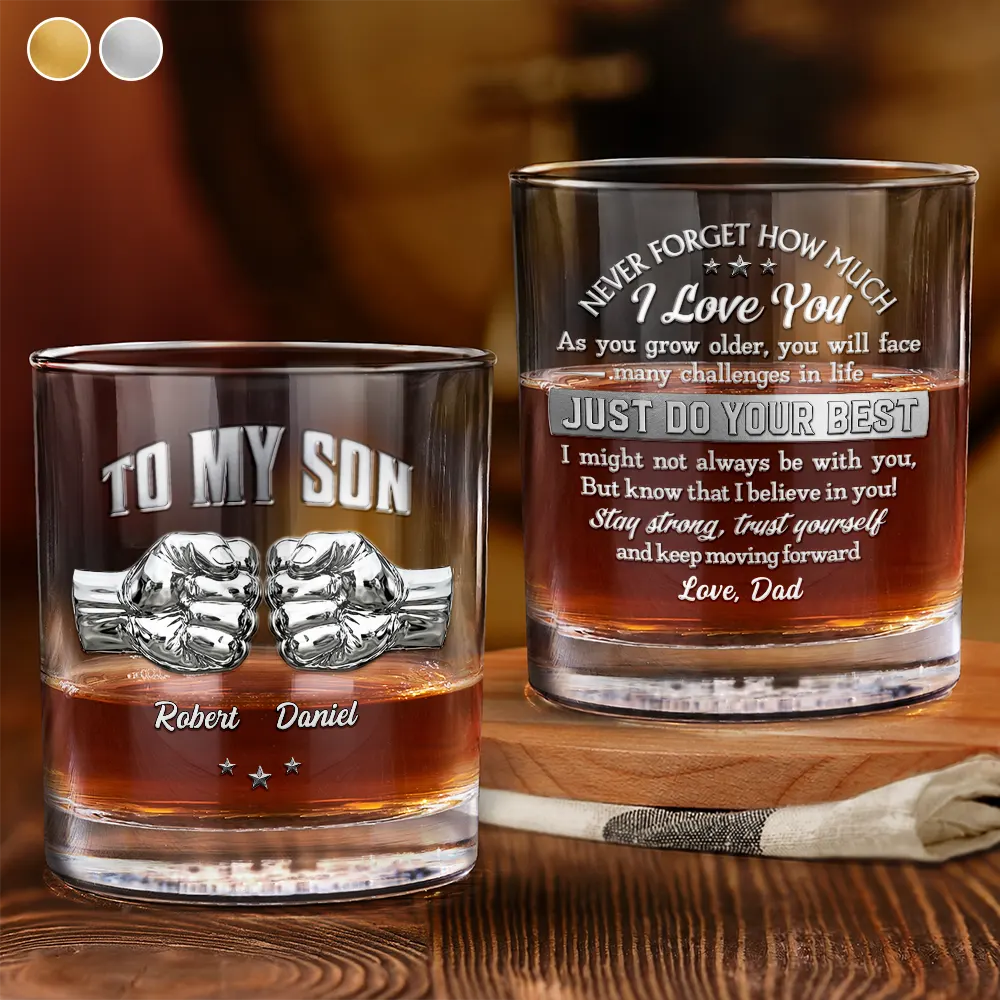 3D Effect To My Son Just Do Your Best - Personalized Whiskey Glass