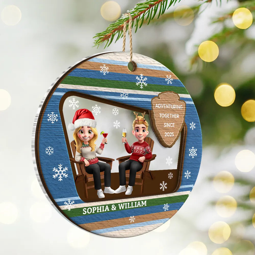 Gift For Couples, Travel, Christmas, Happy - 3D Effect Travel Couple Adventure Together Since - Personalized 2-Layered Mix Ornament