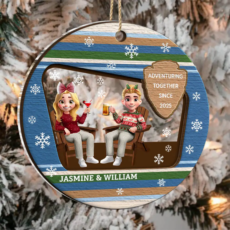 Gift For Couples, Travel, Christmas, Happy - 3D Effect Travel Couple Adventure Together Since - Personalized 2-Layered Mix Ornament