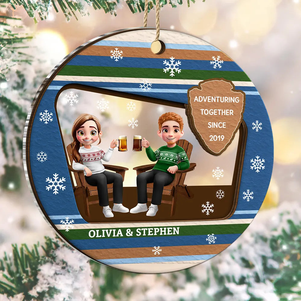 Gift For Couples, Travel, Christmas, Happy - 3D Effect Travel Couple Adventure Together Since - Personalized 2-Layered Mix Ornament