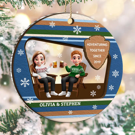 3D Effect Travel Couple Adventure Together Since - Personalized 2-Layered Mix Ornament
