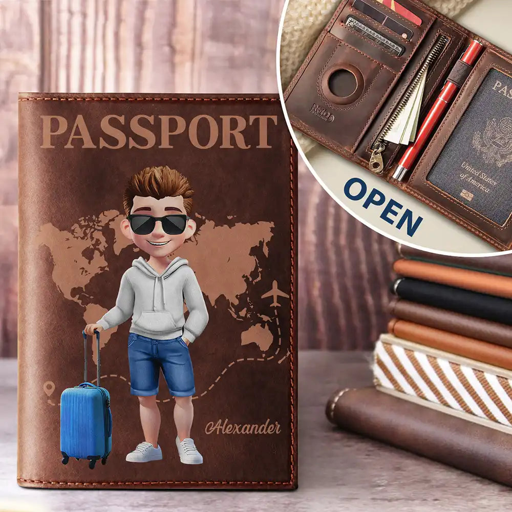 Gift For Yourself,Gift For Women,Gift For Men,Happy,Travel - 3D Effect Travel Woman Man - Personalized Leather Passport Holder