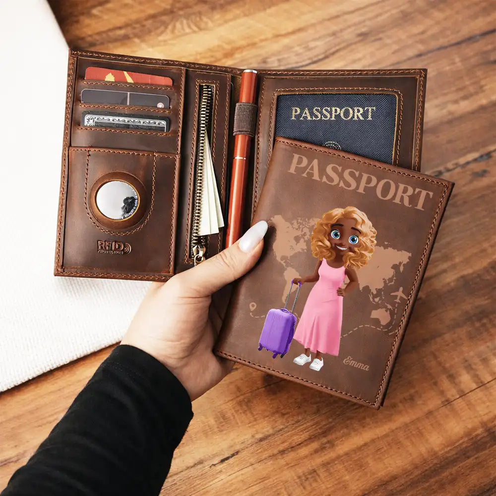 Gift For Yourself,Gift For Women,Gift For Men,Happy,Travel - 3D Effect Travel Woman Man - Personalized Leather Passport Holder