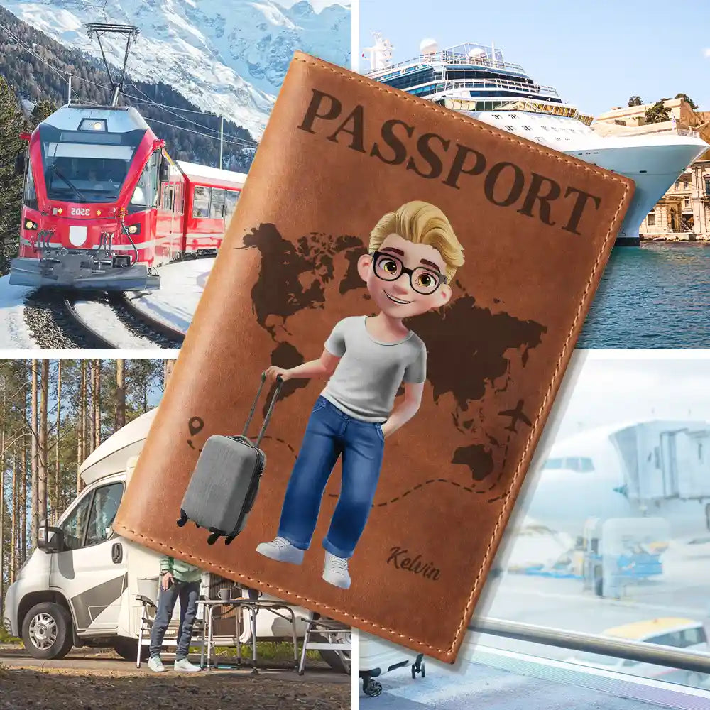 Gift For Yourself,Gift For Women,Gift For Men,Happy,Travel - 3D Effect Travel Woman Man - Personalized Leather Passport Holder