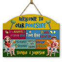 Gift For Couples,Gift For Husband,Gift For Wife,Gift For Boyfriend,Gift For Girlfriend - 3D Effect Welcome To Our Pool - Personalized Custom Shaped Wood Sign