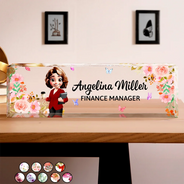 Officer, Gift For Women, Gift For Men, Happy, Gifts For Colleagues - 3D Effect Woman Man Office Floral - Personalized Desk Name Plate
