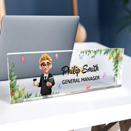 Officer, Gift For Women, Gift For Men, Happy, Gifts For Colleagues - 3D Effect Woman Man Office Floral - Personalized Desk Name Plate