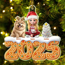 Pet Lovers,Pet Mom,Pet Dad,Dog Lovers,Dog Mom,Dog Dad,Cat Lovers,Cat Mom,Cat Dad,Christmas,Gift For Women,Gift For Men,Gift For Yourself,Happy - 3D Effect Woman Man Sitting With Dog Cat Christmas Gingerbread - Personalized Custom Shaped Acrylic Ornament