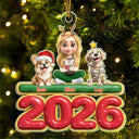 Christmas,Pet Lovers,Pet Mom,Pet Dad,Dog Lovers,Dog Mom,Dog Dad,Happy - 3D Effect Woman Man With Dogs Christmas - Personalized Custom Shaped Acrylic Ornament