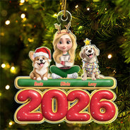 Christmas,Pet Lovers,Pet Mom,Pet Dad,Dog Lovers,Dog Mom,Dog Dad,Happy - 3D Effect Woman Man With Dogs Christmas - Personalized Custom Shaped Acrylic Ornament