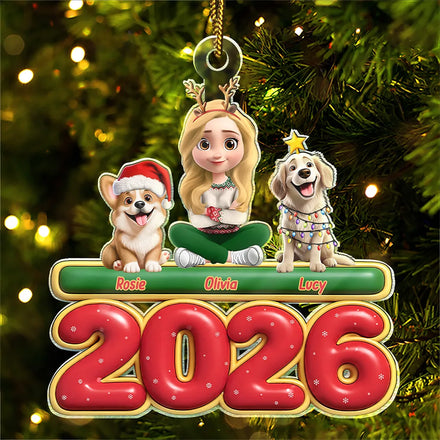 3D Effect Woman Man With Dogs Christmas - Personalized Custom Shaped Acrylic Ornament