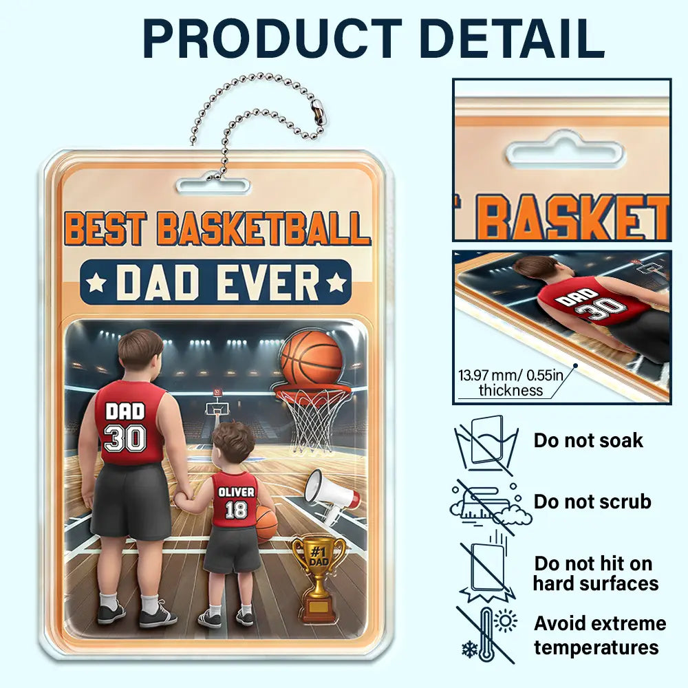 Gift For Father, Dad - Sons, Dad - Children, Sport Dad, Basketball, Dad - Daughters (Young), Happy - 3D Figure Best Basketball Dad Ever - Personalized Acrylic Car Hanger