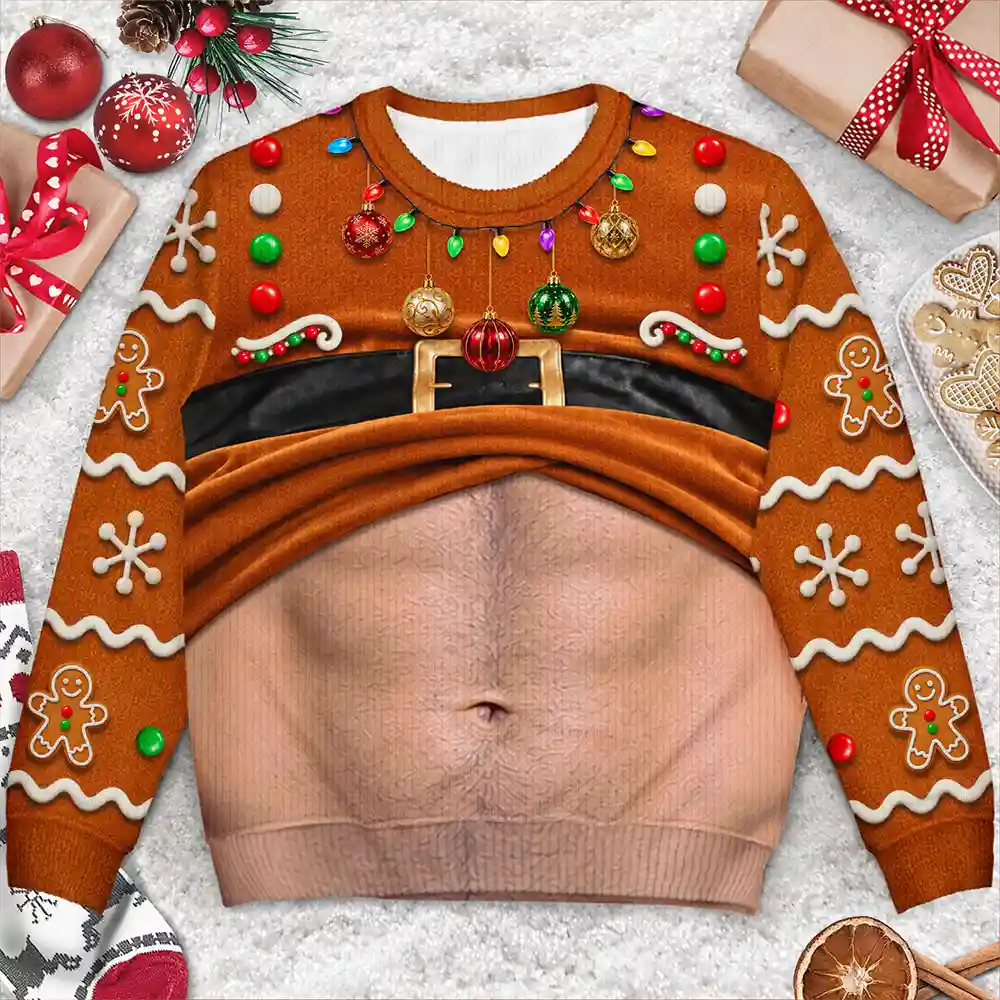 Christmas,Humorous,Gift For Men,Gift For Yourself,Icon - 3D Funny Body Hairy Belly Gift For Husband - Personalized Unisex Ugly Sweater