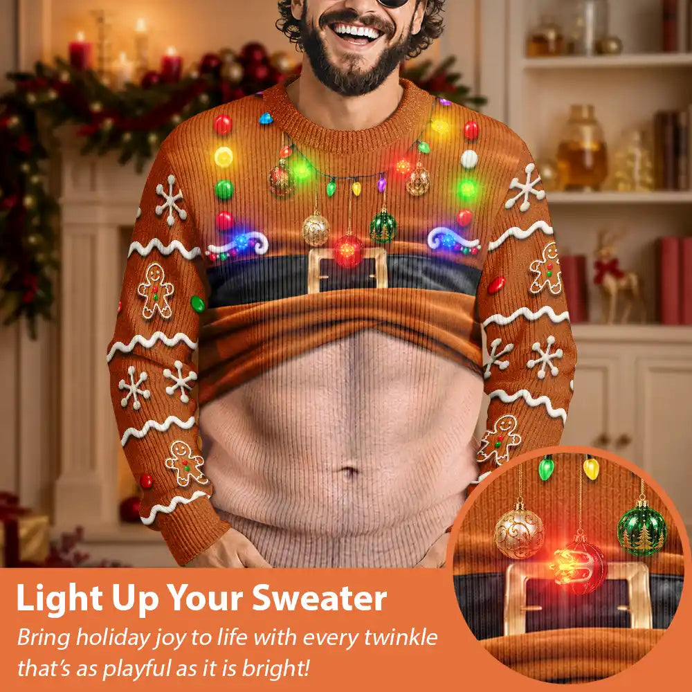 Christmas,Humorous,Gift For Men,Gift For Yourself,Icon - 3D Funny Body Hairy Belly Gift For Husband - Personalized Unisex Ugly Sweater