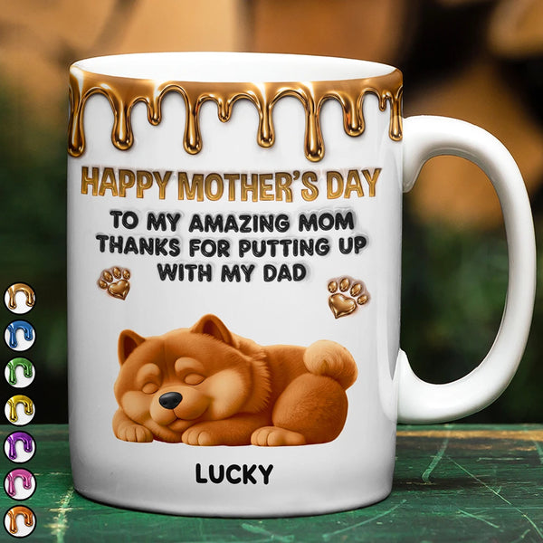 Dog Mom, Gift For Women, Happy, Top Market - 3D Inflated Effect Dog To My Amazing Mom - Personalized White Edge-to-Edge Mug