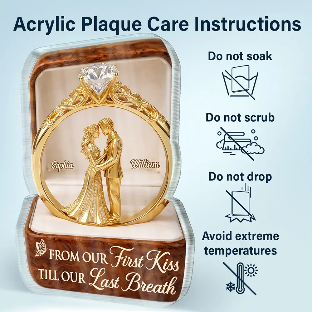 Gift For Couples, Gift For Women, Gift For Men, Love, Top Market - 3D Inflated Effect Printed Wedding Couple From Our First Kiss - Personalized Custom Shaped Acrylic Plaque