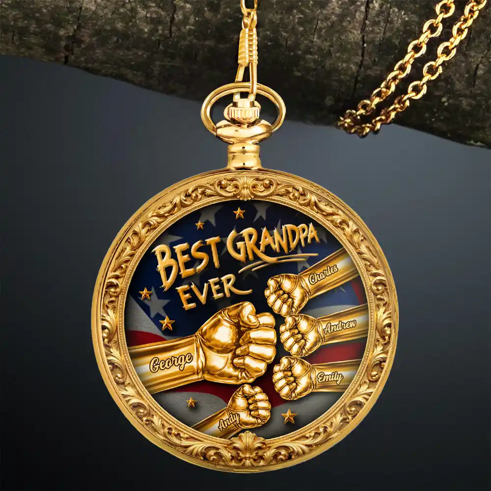 Gift For Father,Gift For Grandpa,Gift For Men,Happy,Independence Day - 3D Metal Effect Best Dad Grandpa Ever - Personalized Pocket Watch