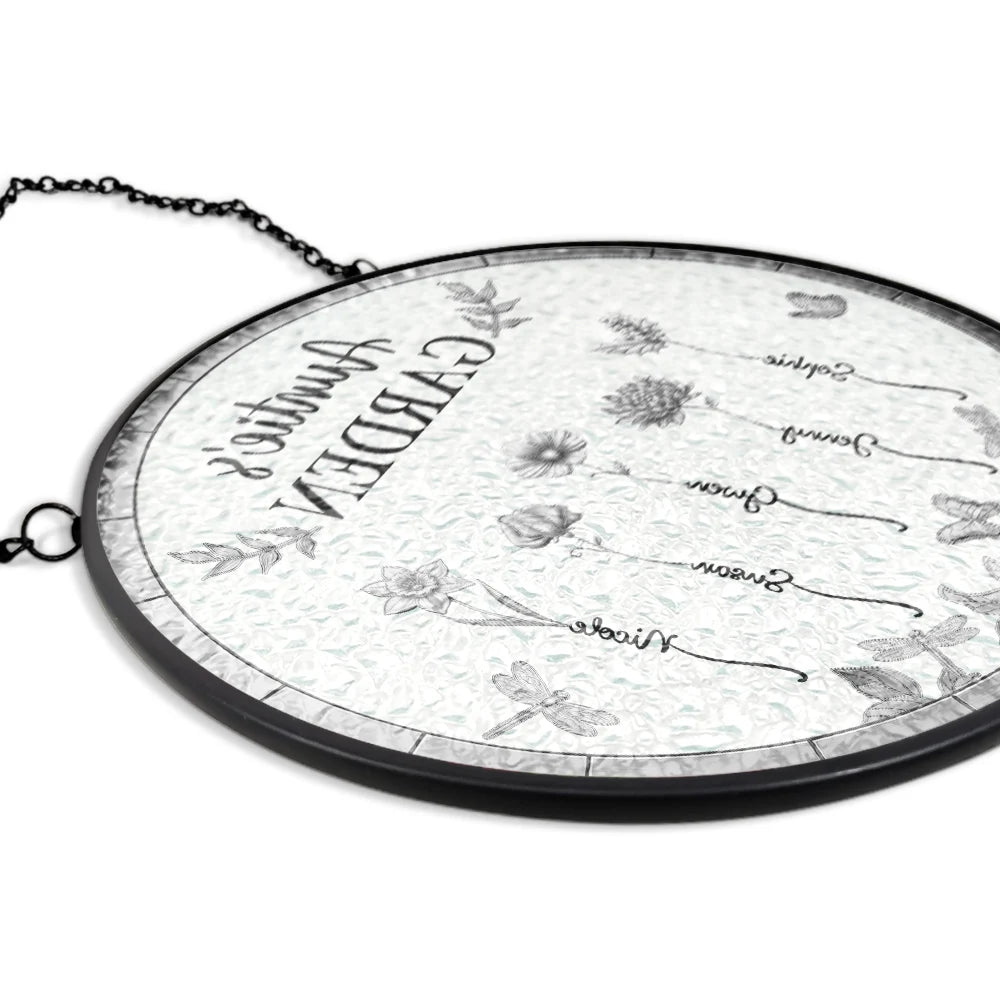 Gift For Women, Gift For Mother, Gift For Grandma, Love - 3D Metal Effect Birth Month Flowers Grandmas Moms Garden - Personalized Stained Glass Window Hanging Suncatcher